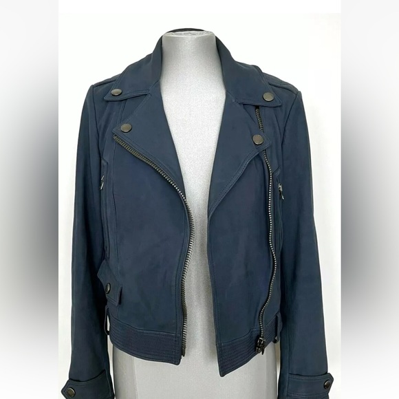 Burberry blue leather biker jacket - Picture 2 of 12